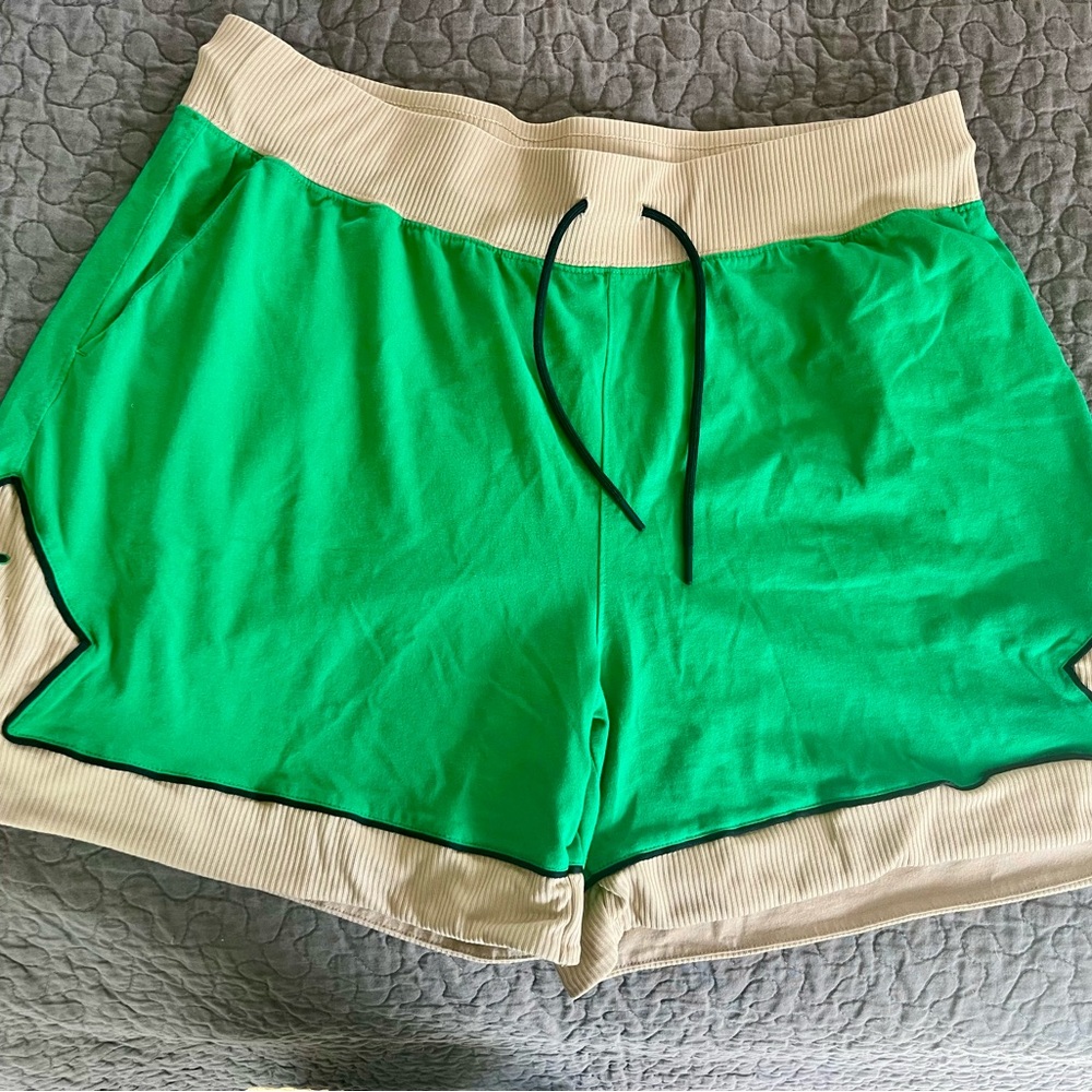 Jordan Green and Cream Athletic Shorts with Elastic Waistband